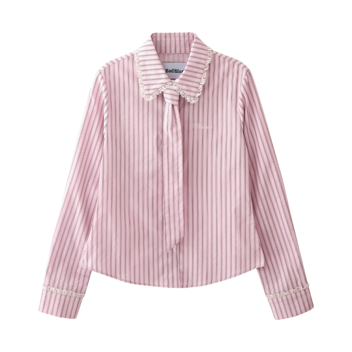 배드블루 스트라이프 레이스 타이 셔츠 핑크(BadBlue Stripe Lace Tie Shirt Pink)