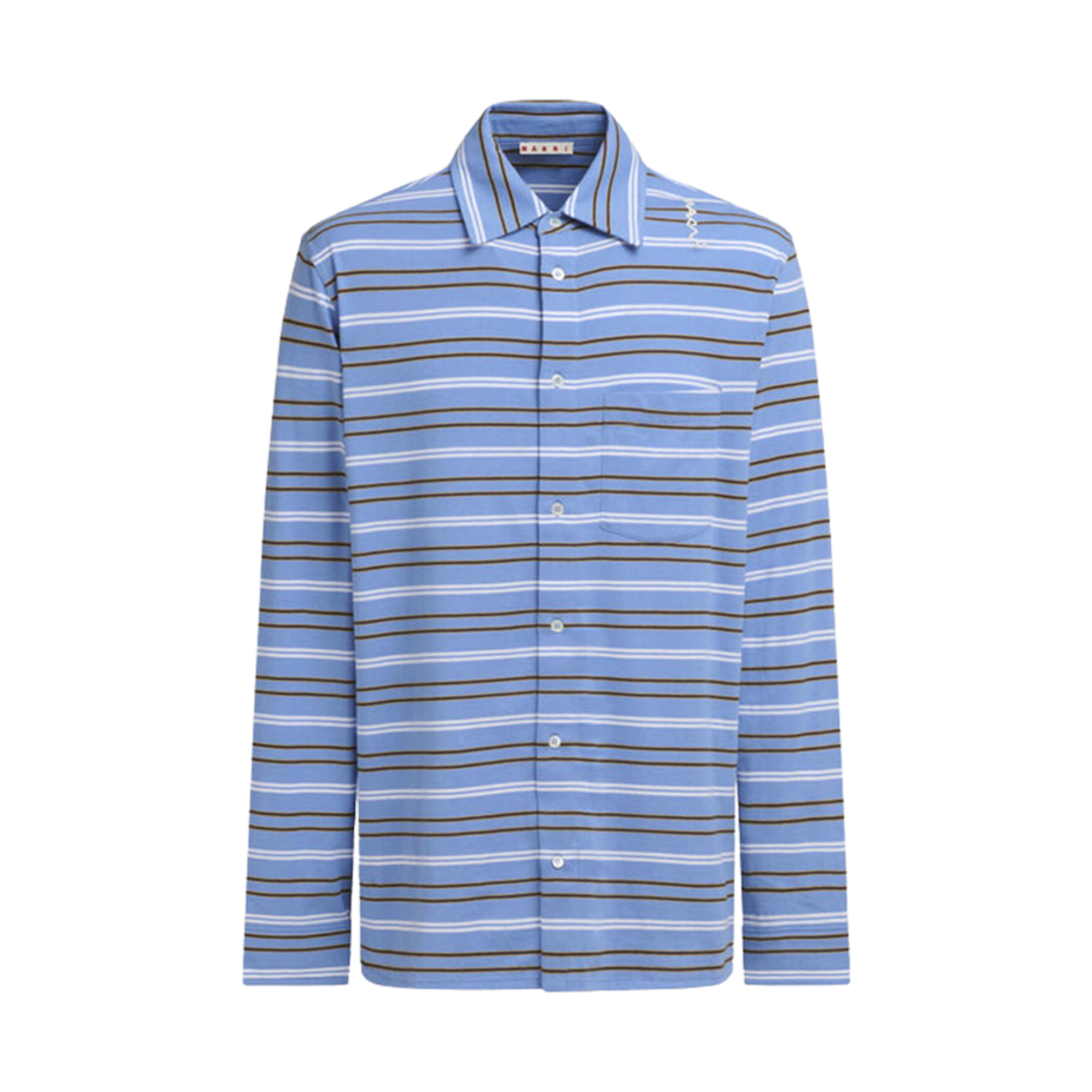 마르니 스트라이프 오가닉 코튼 롱슬리브 폴로 셔츠 블루 라일락(Marni Striped Organic Cotton Long Sleeve Polo Shirt Blue Lilac)