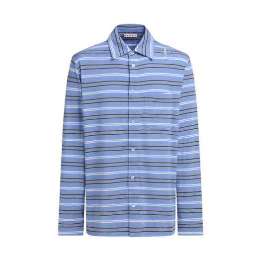 Marni Striped Organic Cotton Long Sleeve Polo Shirt Blue Lilac