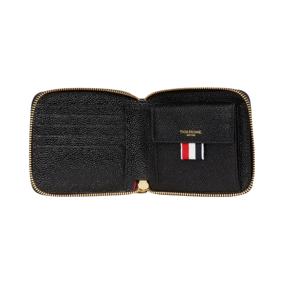 톰브라운 페블 그레인 레더 디보스드 사선 컴팩트 지퍼 스트랩 지갑 블랙(Thom Browne Black Pebble Grain Leather Debossed 4-Bar Compact Zip Strap Wallet Black) - 2