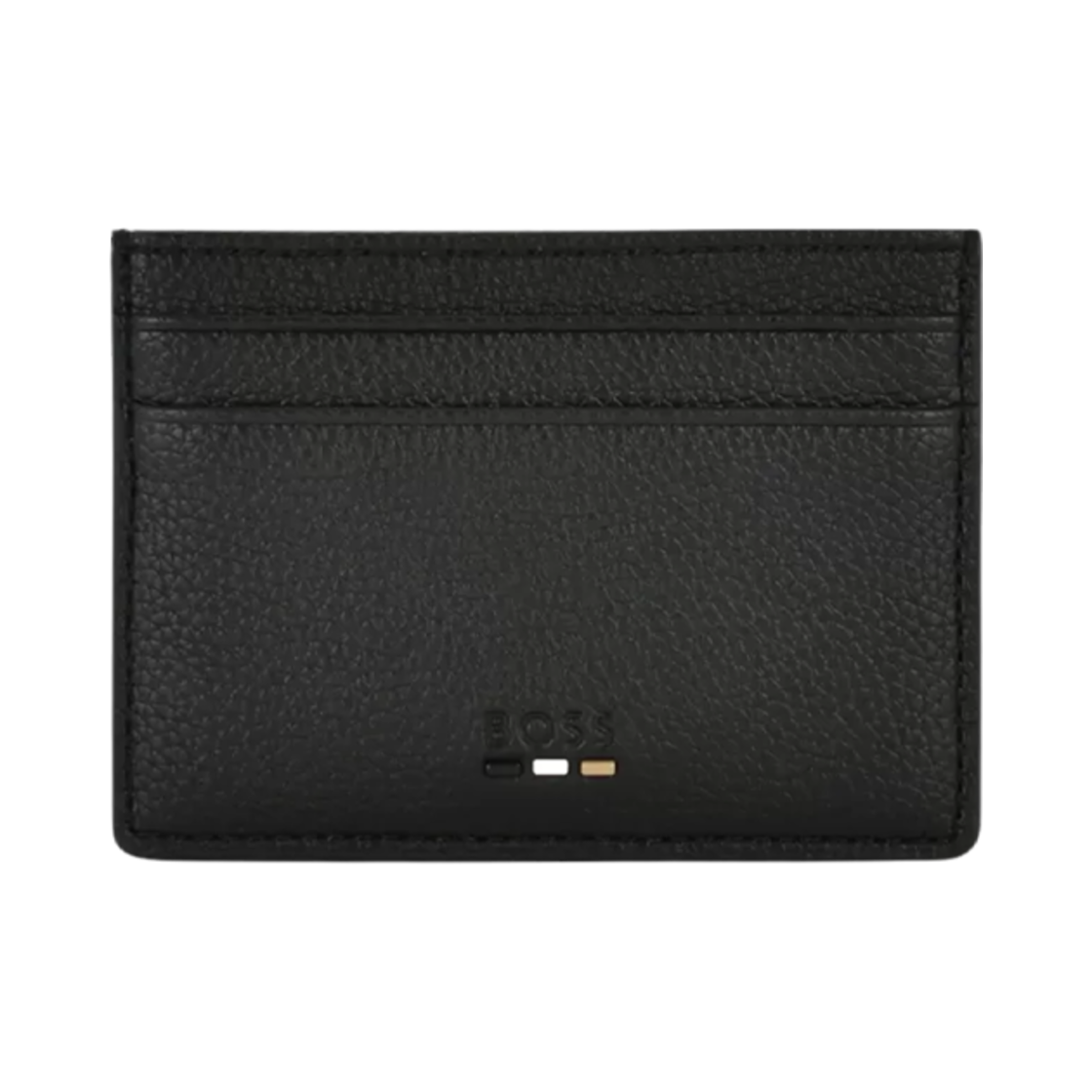 50491948-001 Hugo Boss Signature Stripe Card Holder in Grained Faux Leather Black