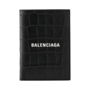 Balenciaga Logo Card Holder Crocodile Embossed Black