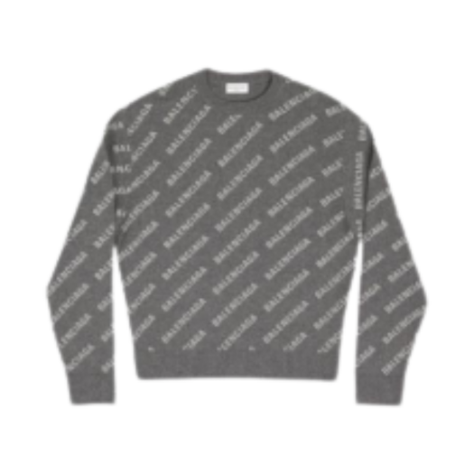 (W) Balenciaga Mini Allover Logo Sweater Grey