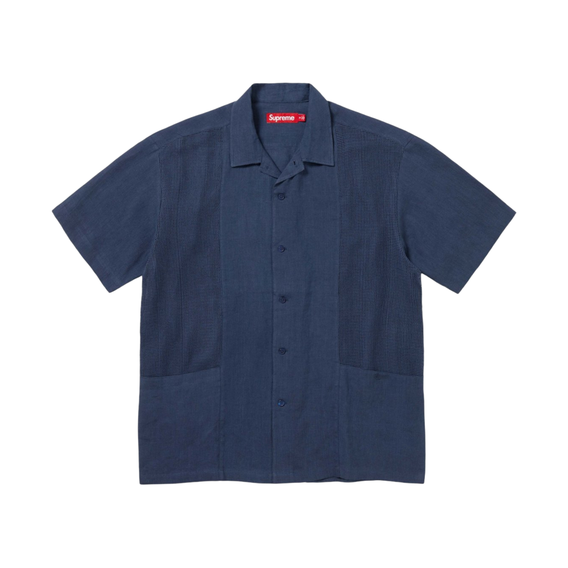- Supreme Mesh Panel Linen S/S Shirt Navy - 24SS