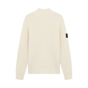 Stone Island 537D5 Double Weave Pure Wool Mock Neck Sweater with Checkered Stitch Natural White - 24FW