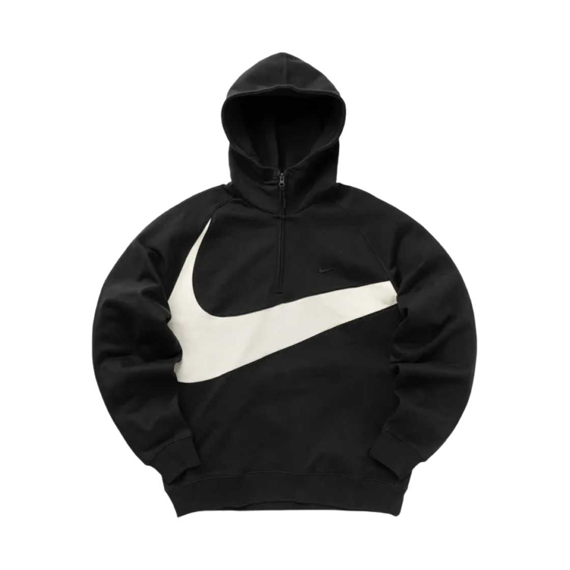나이키 스우시 하프 집 플리스 후드 블랙 코코넛 밀크 - 아시아(Nike Swoosh Half Zip Fleece Hoodie Black Coconut Milk - Asia)