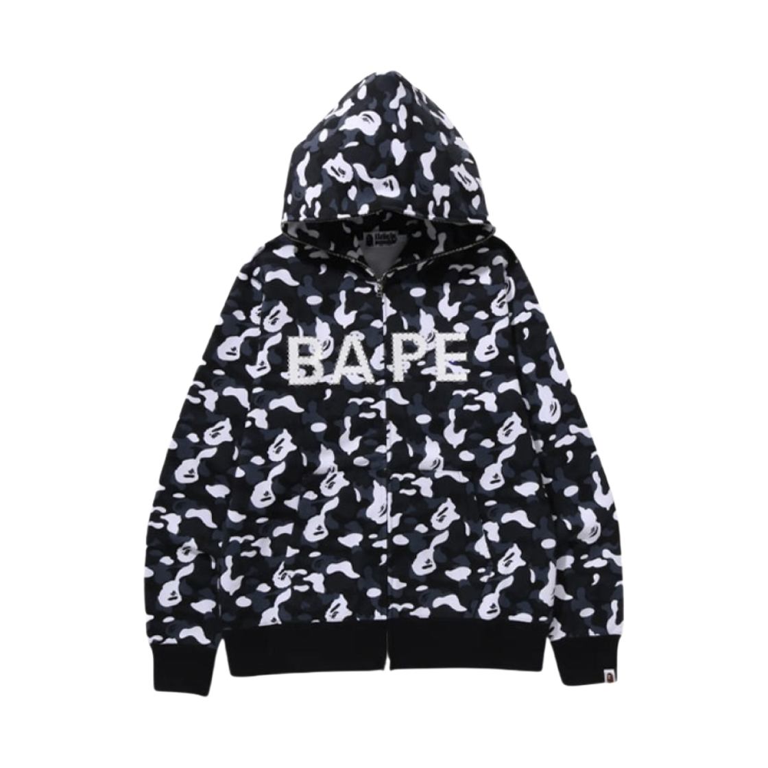 베이프 x 도버 스트리트 마켓 카모 크리스탈 스톤 베이프 풀 집 후드 블랙(BAPE x DSM Camo Crystal Stone Bape Full Zip Hoodie Black) - 1