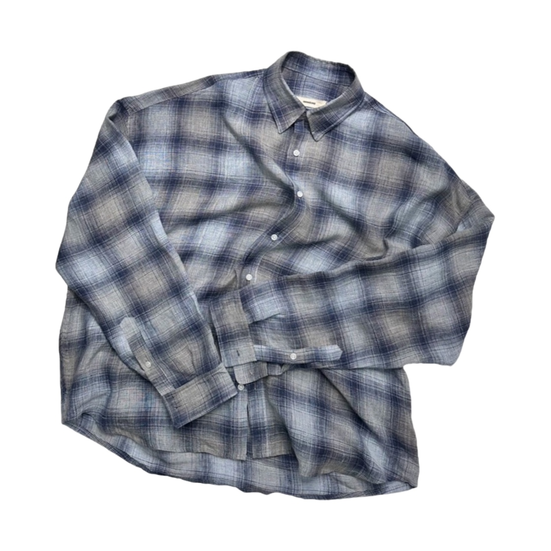 - Nonnod Flexible String Check Shirt Japanese Linen Blue