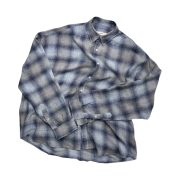 Nonnod Flexible String Check Shirt Japanese Linen Blue