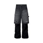 Flavorism Hybrid Layered Denim Track Pants (TP0056) Black