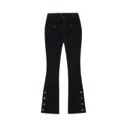(W) Bohemian Seoul Button Fly Boots Cut Denim Pants Black