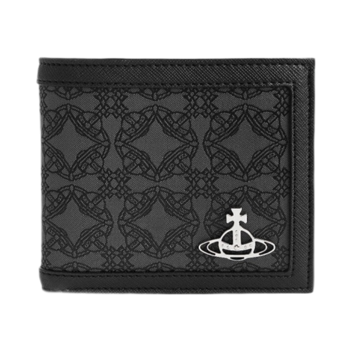 비비안 웨스트우드 코인 포켓 리자카드 오보라마 지갑 미니 블랙 그레이(Vivienne Westwood Re-Jacquard Orborama Wallet with Coin Pocket Mini Black Grey) - 1