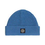 Stone Island N100002 Full Rib RWS Wool Beanie with Compass Logo Patch Steel Blue - 25FW