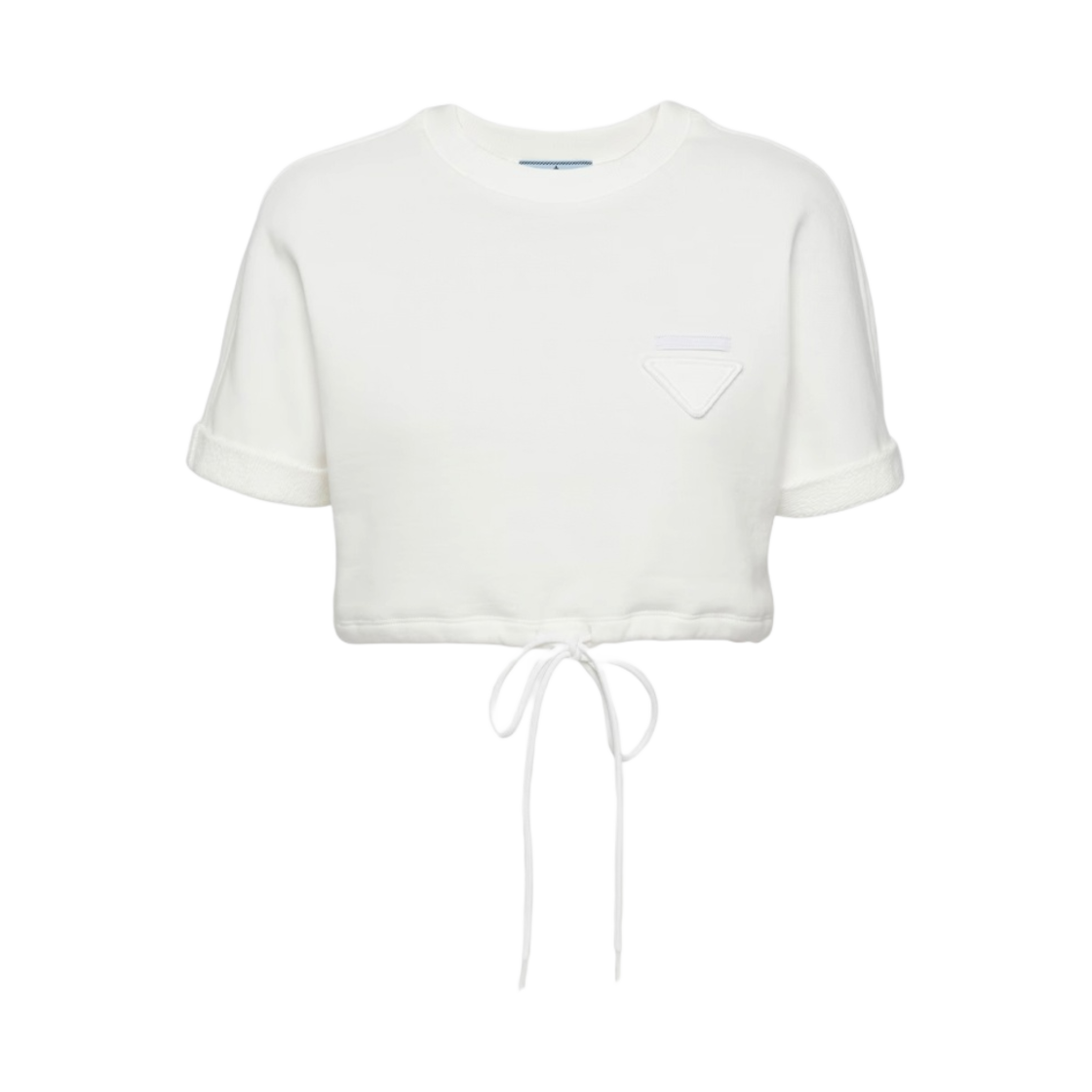 (W) 프라다 크롭 코튼 플리스 티셔츠 화이트((W) Prada Cropped Cotton Fleece T-Shirt White) - 1