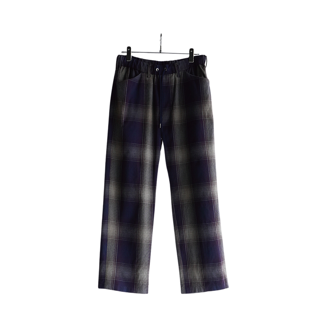 ANC-PT32-1 Ancellm Flannel Check Easy Slacks Pants Gray Burgandy