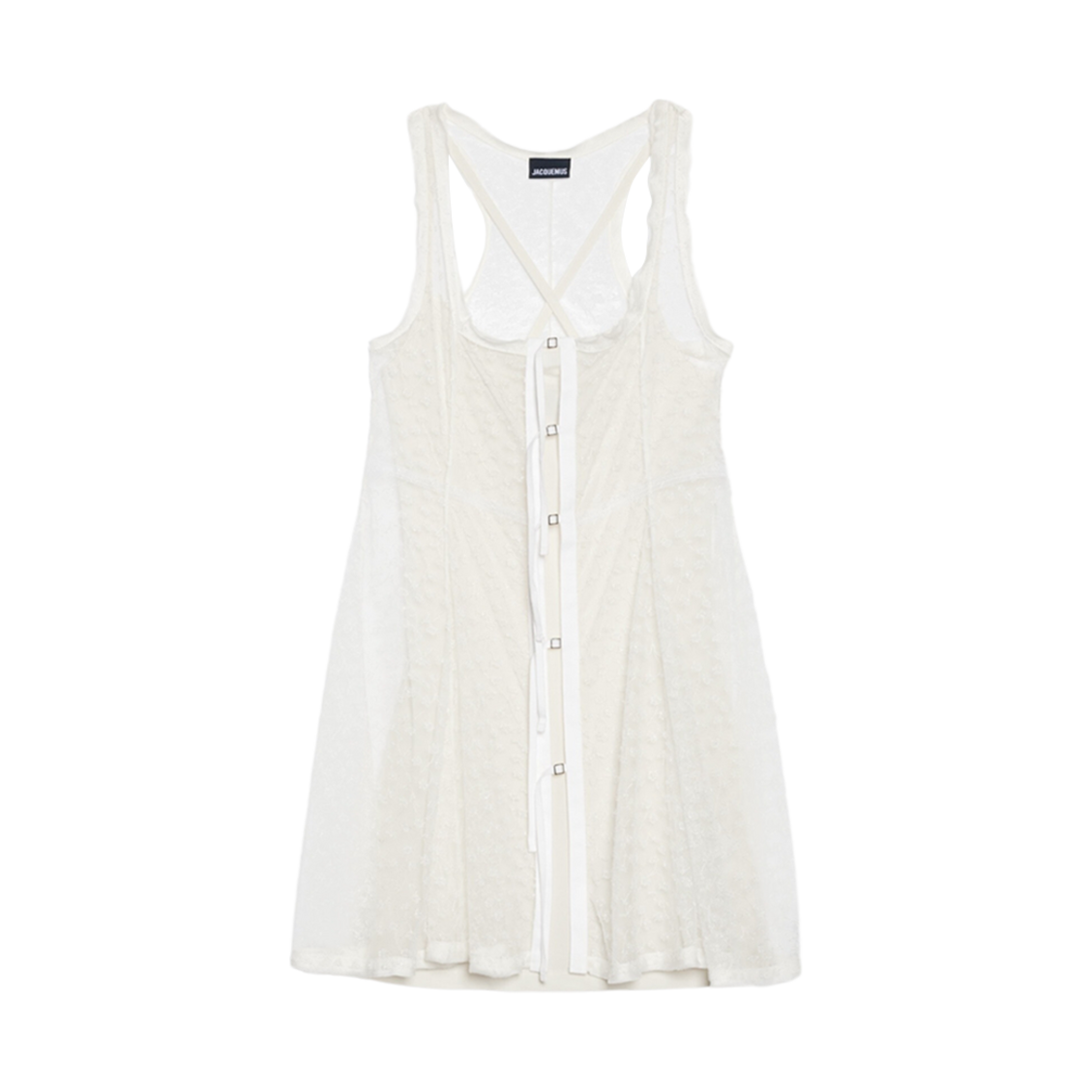 (W) 자크뮈스 라 로브 덴텔 코트 숏 리본 네글리제 드레스 화이트((W) Jacquemus La Robe Dentelle Courte Short Ribbon Neglige Dress White) - 1