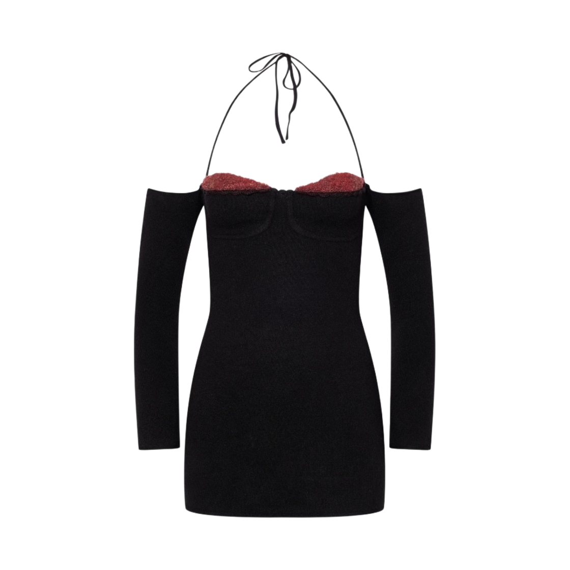 (W) 귀조 로즈미어 니트 미니 드레스 블랙 레드((W) Guizio Rosemere Knit Mini Dress Black Red)