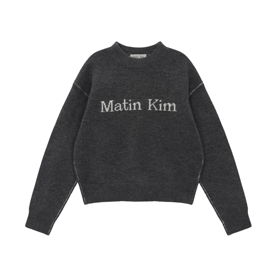 마뗑킴 컬러 라인 포인트 로고 니트 풀오버 그레이(Matin Kim Color Line Point Logo Knit Pullover Grey)