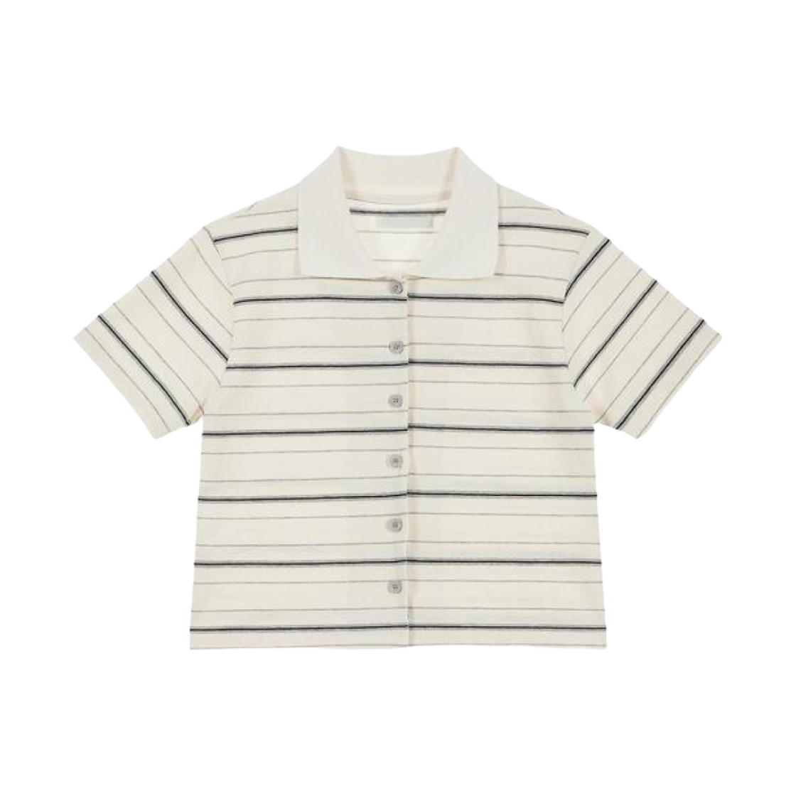 (W) 다이닛 스트라이프 버튼 PK 티셔츠 아이보리((W) Deinet Stripe Button PK T-Shirts in Ivory)