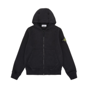 (Kids) Stone Island 60740 Cotton Fleece Full Zip Hooded Sweatshirt Black - 22FW