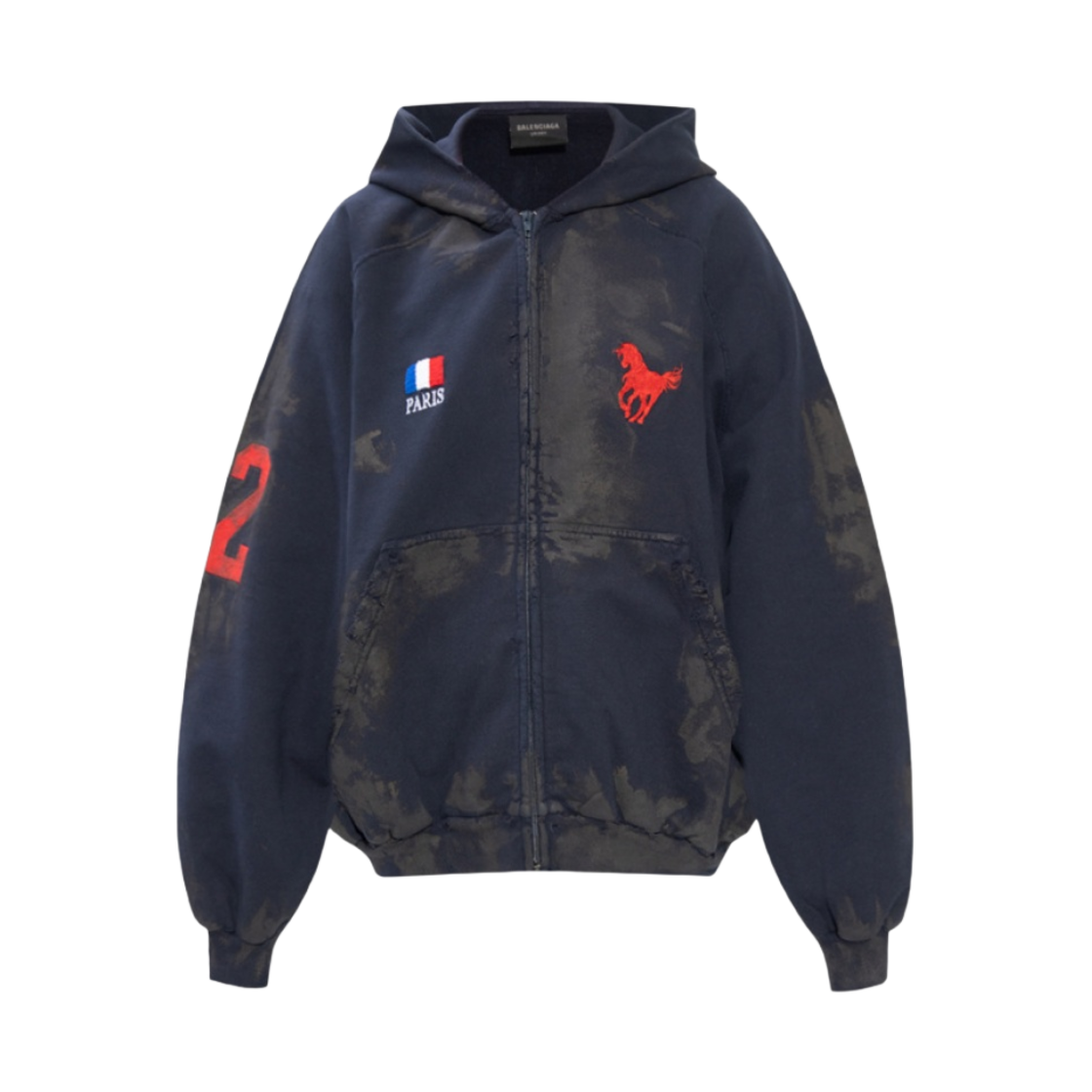 발렌시아가 파리 빈티지 로고 22 집업 후드 다크 네이비