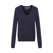 [30%적립] Polo Ralph Lauren Women Cable Knit Cotton V-Neck Sweater Hunter Navy