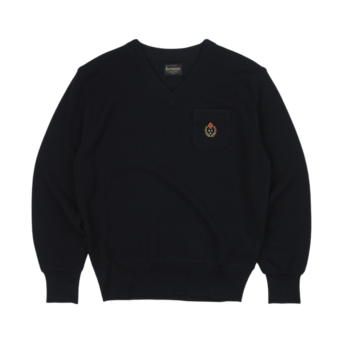 헤리티지 플로스 크레스트 울 브이넥 스웨터 블랙(Heritage Floss Crest Wool V-Neck Sweater Black)