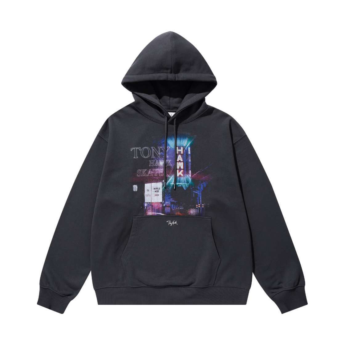 토니호크 호크 네온사인 그래픽 후디 차콜