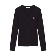 (W) Maison Kitsune Baby Fox Patch Fine Ribbed Cardigan Black