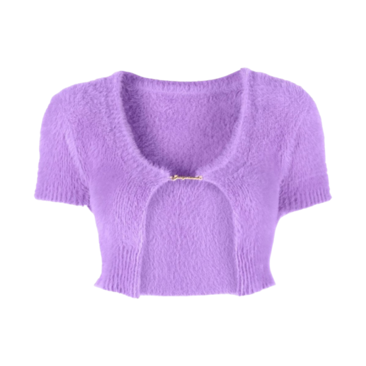 (W) Jacquemus La Maille Neve Fluffy Charm Logo Cardigan Purple