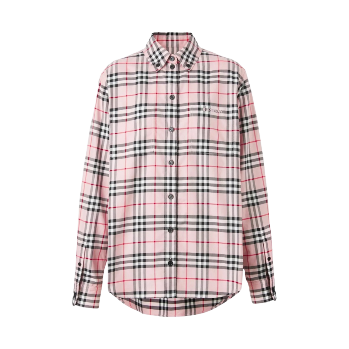 8054631 (W) Burberry Embroidery Logo Check Cotton Oversized Shirt Bubblegum Pink