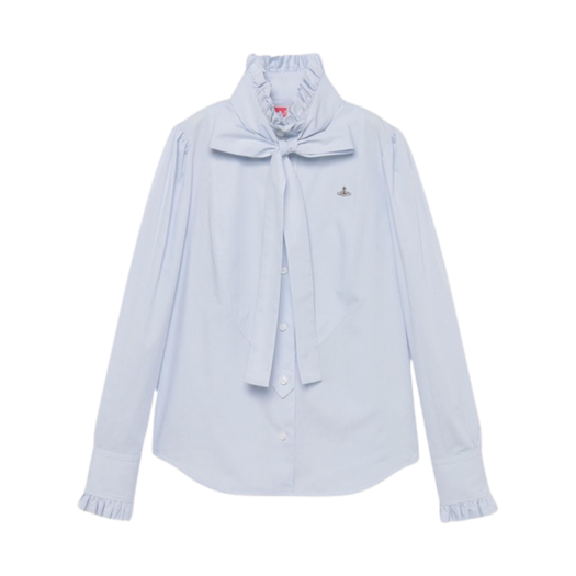 (W) Vivienne Westwood Organic Cotton Broadcloth Ruffle Bow Shirt Blue