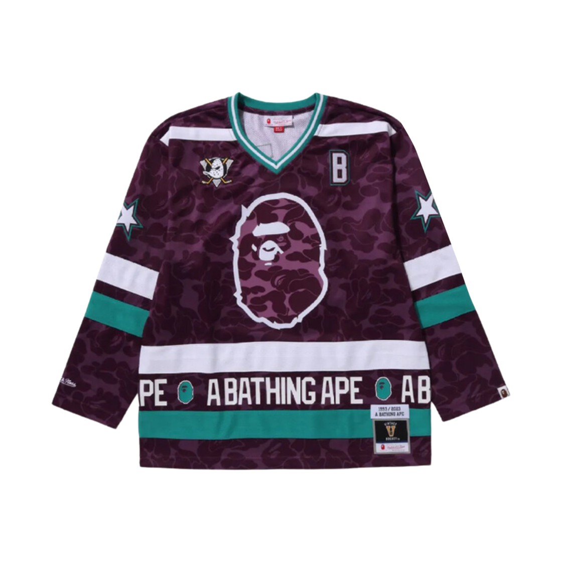 베이프 x 미첼앤네스 NHL 로스앤젤레스 킹스 메쉬 하키 저지 롱슬리브 티셔츠 퍼플(BAPE x Mitchell & Ness NHL Los Angeles Kings Mesh Hockey Jersey Long Sleeve T-Shirt Purple) - 1