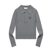 MUCENT Lemelo Collar-Neck Button Crop Knit Gray