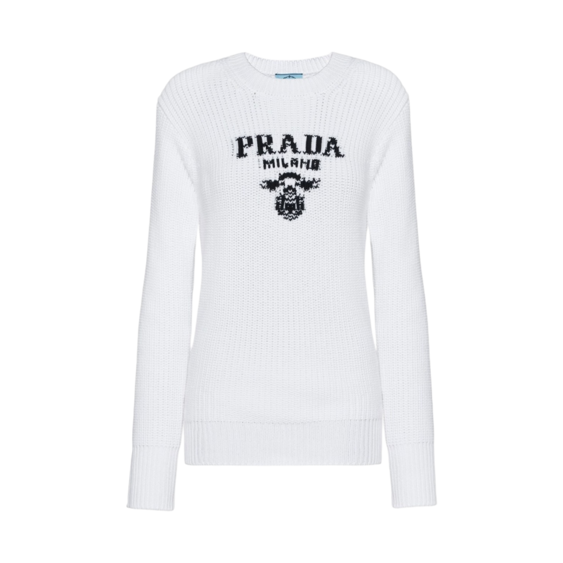 (W) 프라다 코튼 크루넥 스웨터 화이트((W) Prada Cotton Crewneck Sweater White) - 1