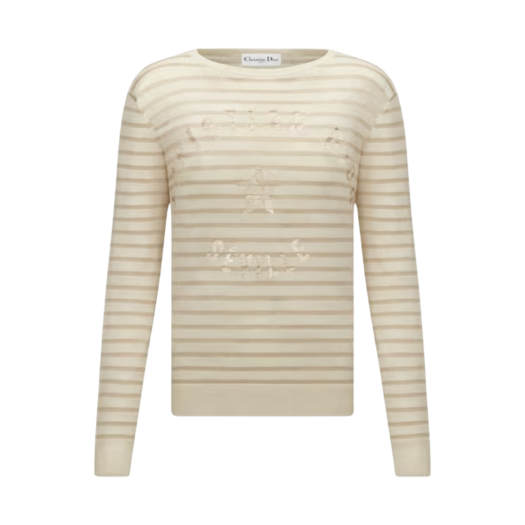 (W) Dior Seville Sweater Gold-Tone Linen Cashmere and Silk Knit with Signature