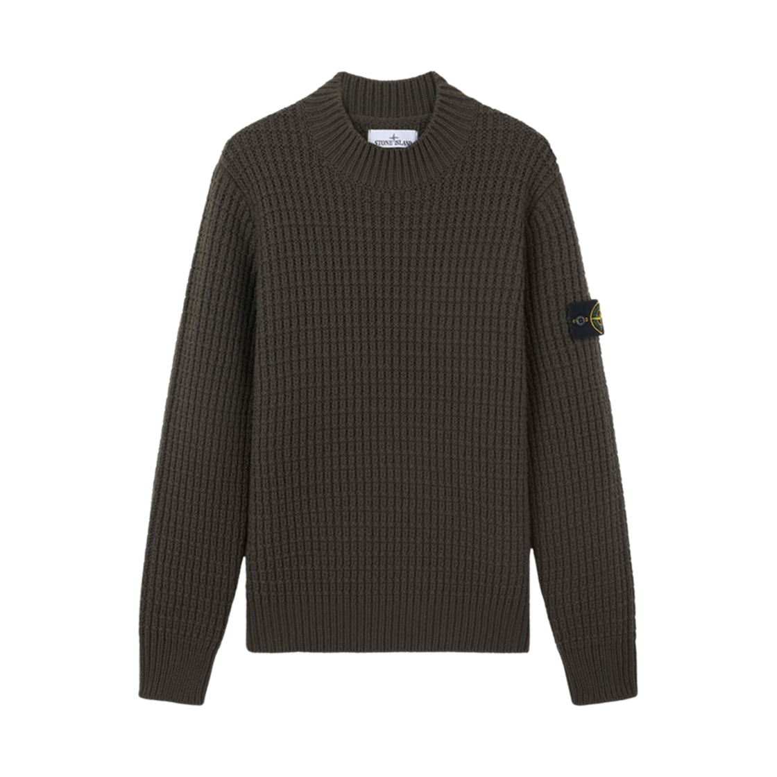 8115537D5-V0059 Stone Island 537D5 Double Weave Pure Wool Mock Neck Sweater with Checkered Stitch Musk Green - 24FW