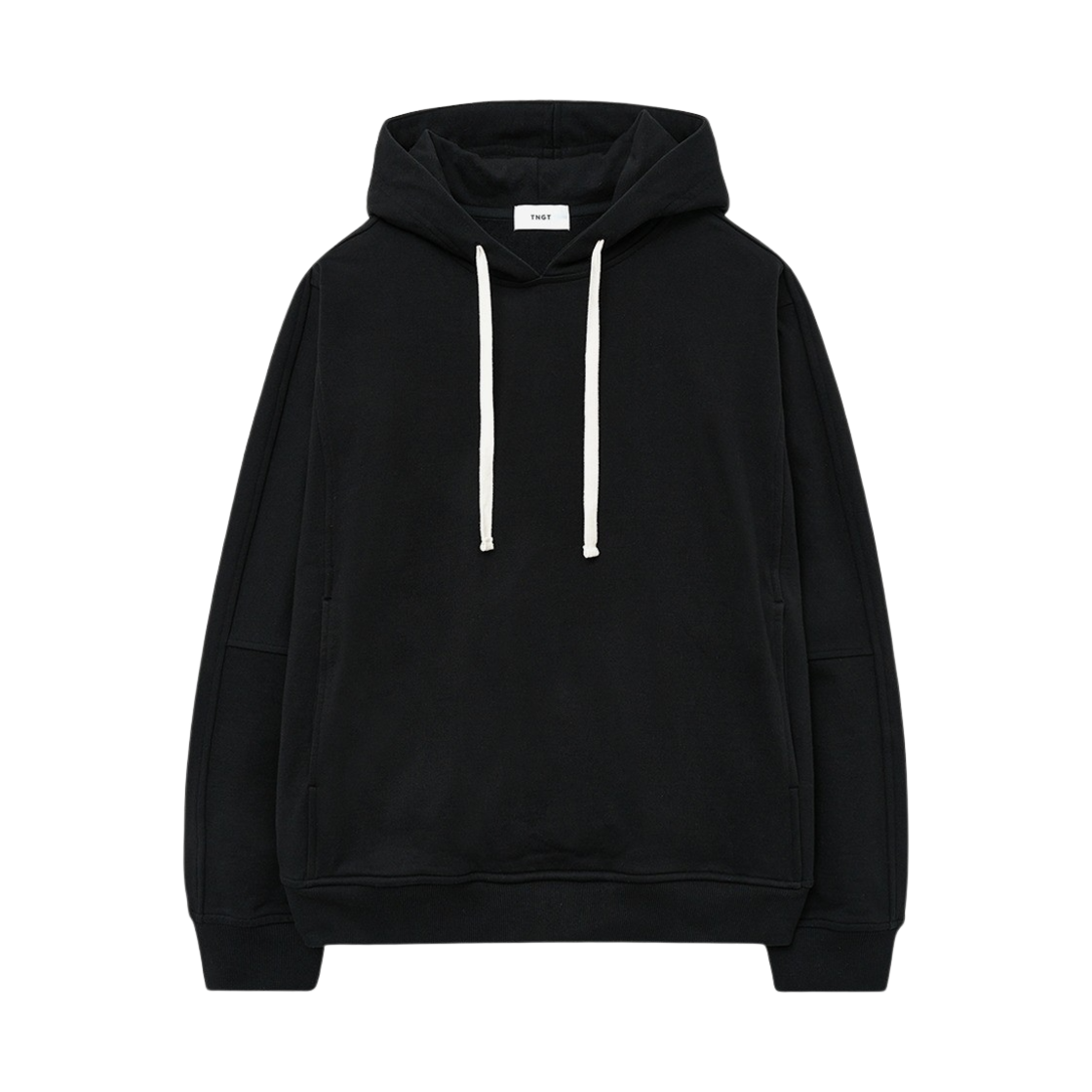 티엔지티 오버핏 절개 후드 티셔츠 블랙