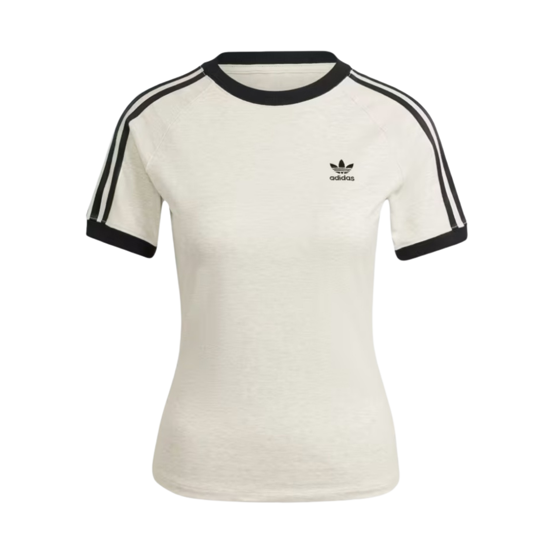(W) 아디다스 삼선 슬림 래글런 티셔츠 화이트 멜란지 - KR 사이즈