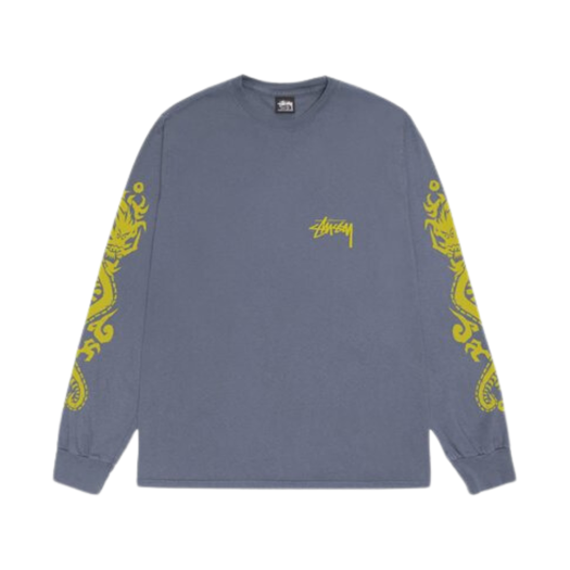 Stussy Dragons Pigment Dyed LS T-Shirt Indigo