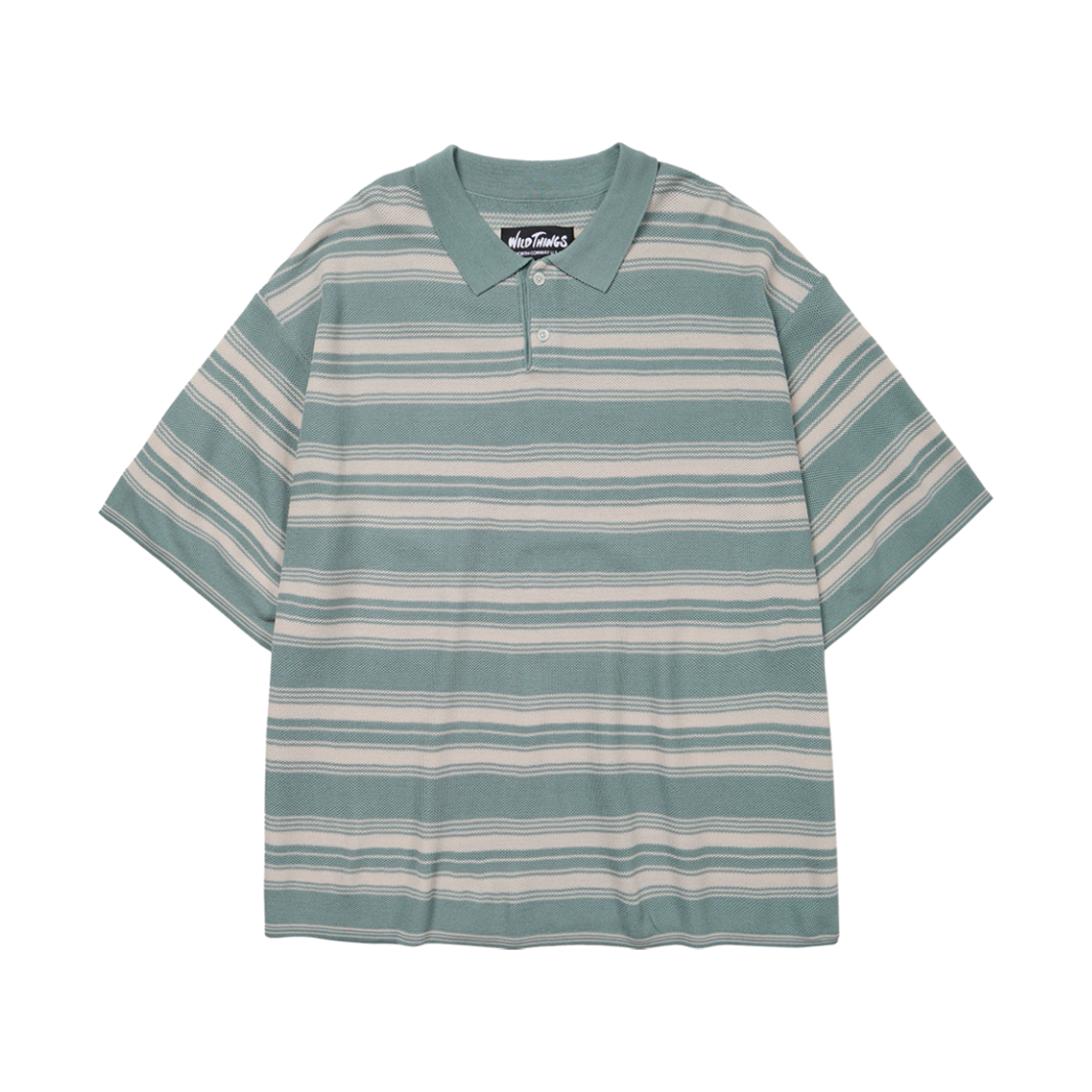 와일드띵스 스트라이프 숏 슬리브 스웨터 빈티지 블루