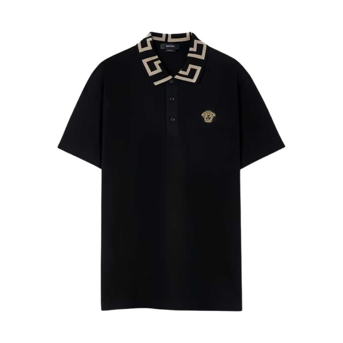 A87402-1A06199-1B000 Versace Greca Short Sleeve Polo Shirt Black