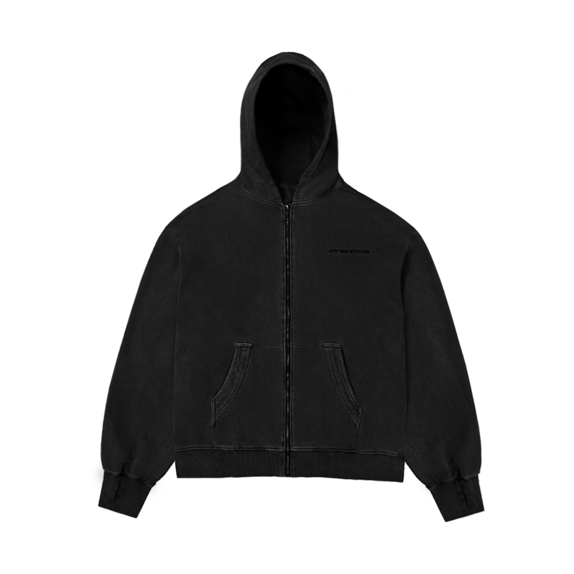 AA-HD002-BK AA Curved Garment Dyeing Sweat Hoodie Zip-up Black