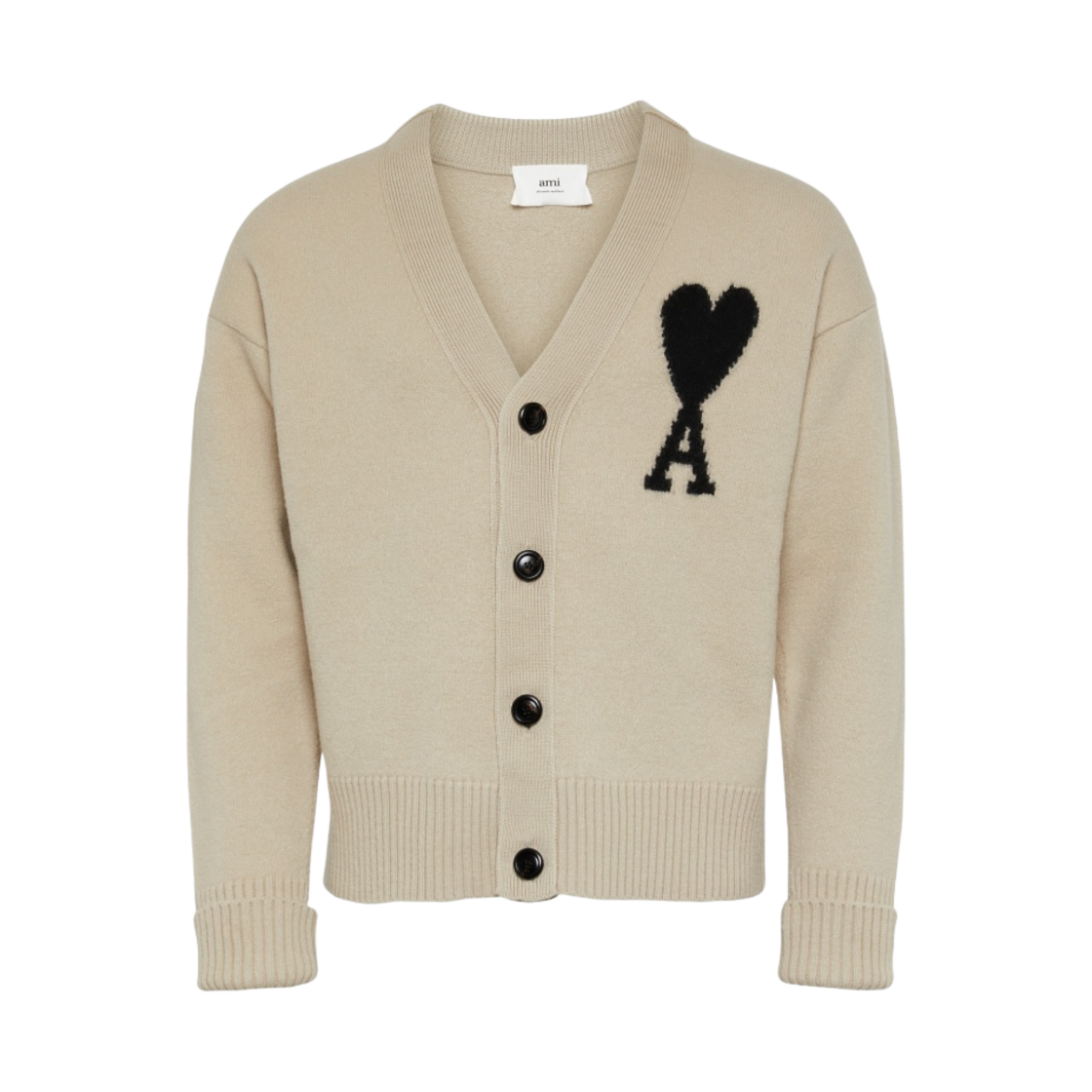 아미 빅 하트 로고 오버사이즈 인타르시아 가디건 베이지 블랙(AMI de Coeur Oversize Intarsia Cardigan Beige Black)