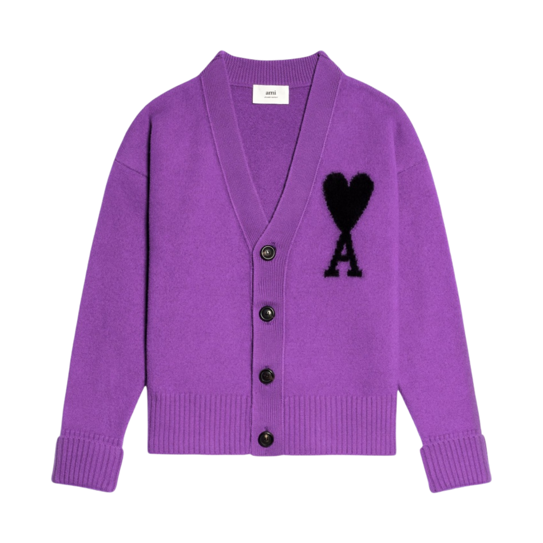 아미 빅 하트 로고 오버사이즈 인타르시아 가디건 퍼플 블랙(AMI de Coeur Oversize Intarsia Cardigan Purple Black)