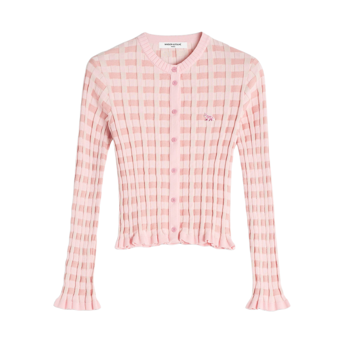 OW00503KT1120-0139 (W) Maison Kitsune Checked Ribbed Cardigan Fraise