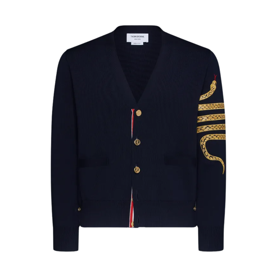 톰브라운 루나 뉴 이어 사선 브이넥 가디건 블루(Thom Browne Lunar New Year 4-Bar V-Neck Cardigan Blue) - 1
