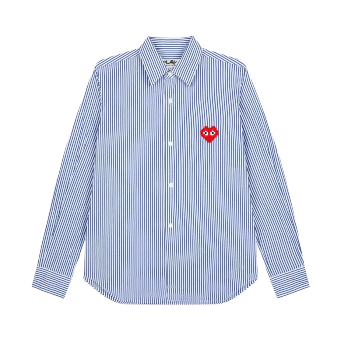 (W) 플레이 꼼데가르송 x 인베이더 코튼 브로드 스트라이프 셔츠 블루((W) Play Comme des Garcons x Invader Cotton Broad Stripe Shirt Blue) - 1