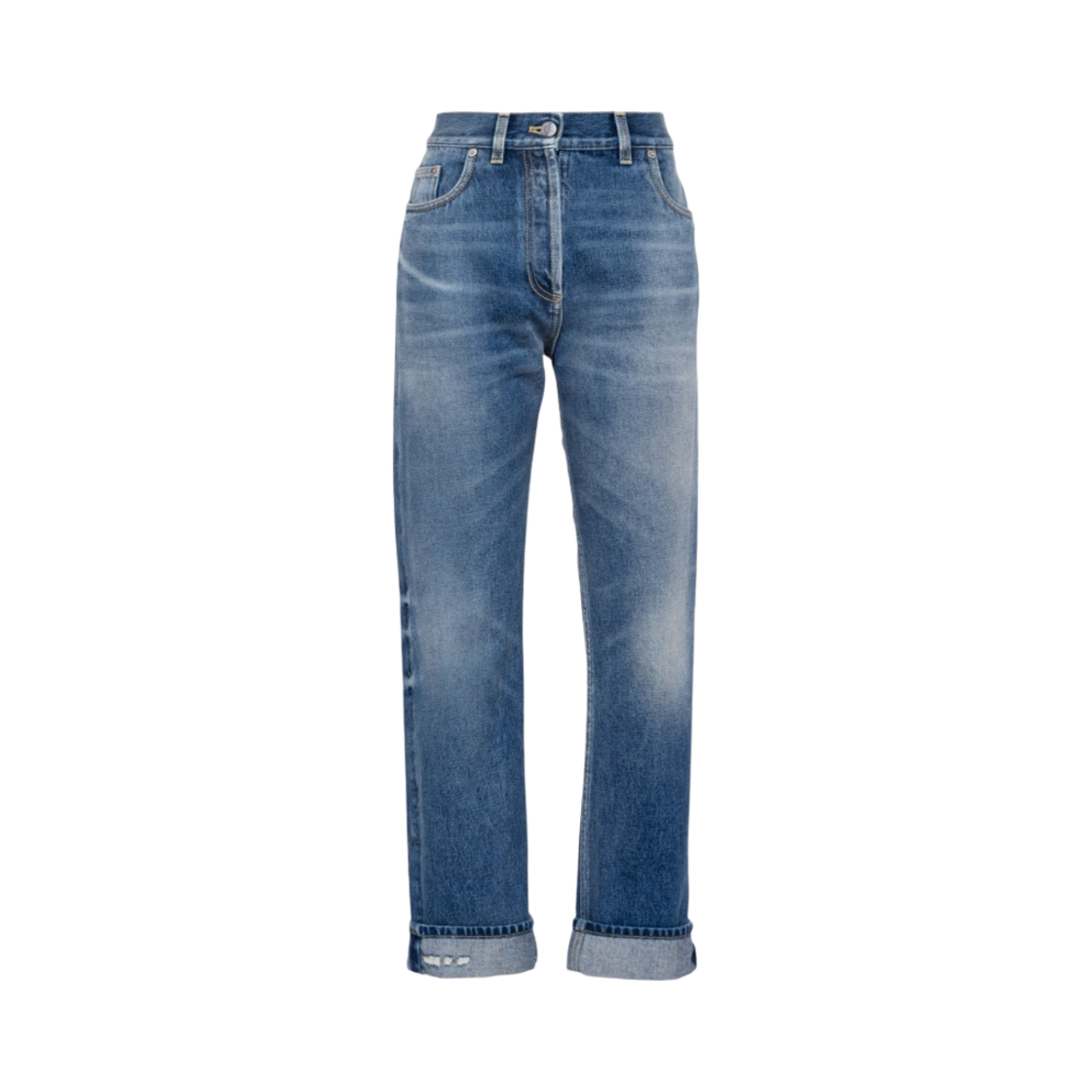 (W) 프라다 오가닉 데님 파아브 포켓 트라우저 네이비((W) Prada Organic Denim Five-Pocket Trousers Navy) - 1