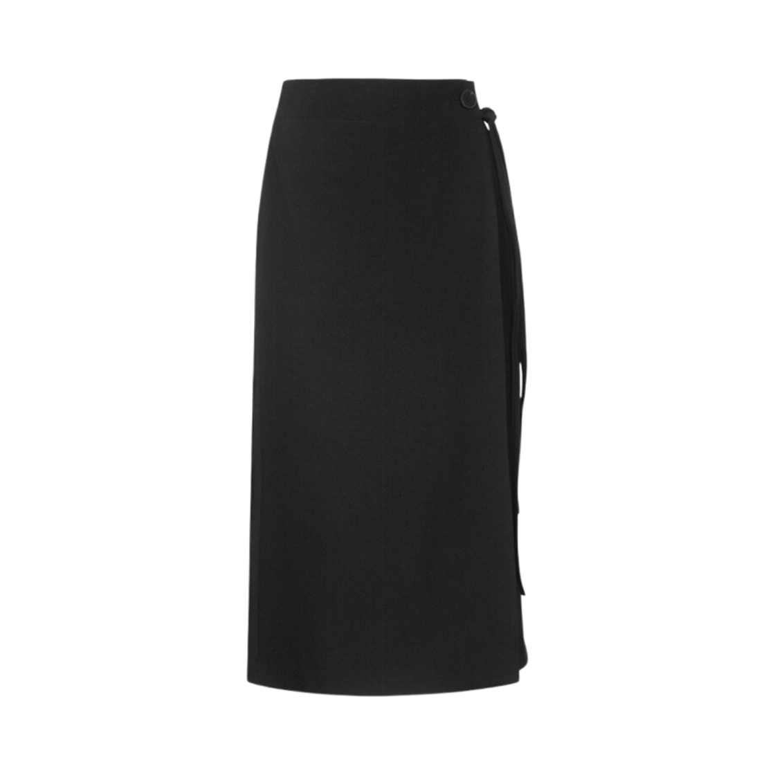 (W) 온앤온 랩 디테일 H라인 미디 스커트 블랙((W) On&On Wrap Detailed H-Line Midi Skirt Black)